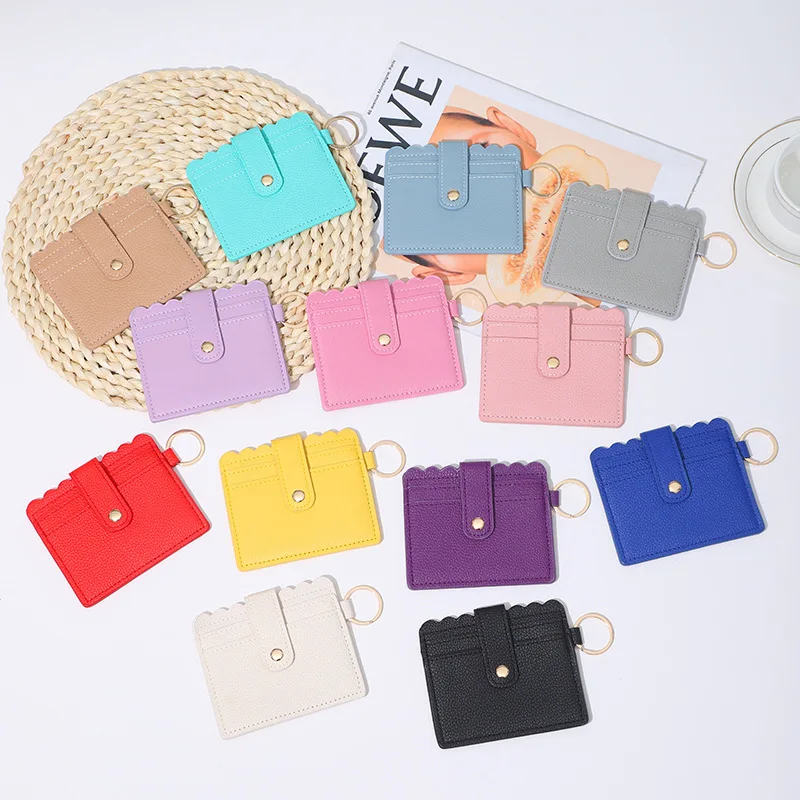 Nieuw Binnen Hoge Kwaliteit Eenvoudige Lederen Casual Effen Kleur Kaarthouders Vrouwen Ritssluiting Portemonnee Meisjes Mini Key Card Tas Cadeau