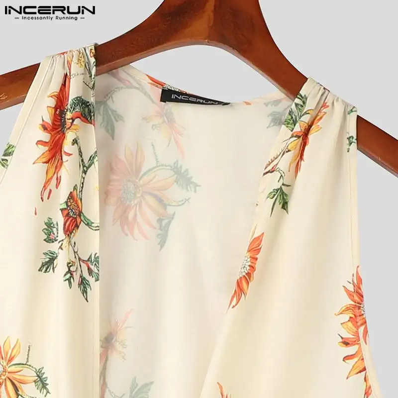 INCERUN Tops 2024 American Style Men\'s Sexy Fashion Floral Print Pattern Vests Summer Casual Hot Sale Sleeveless Tank Tops S-5XL