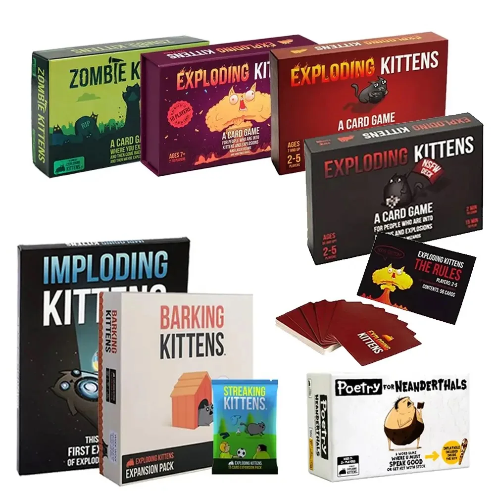 Exploding Kittens, Imploding Kittens, Streaking Kittens, Zombie Kittens, Barking Kittens -Family Gathering Board Game