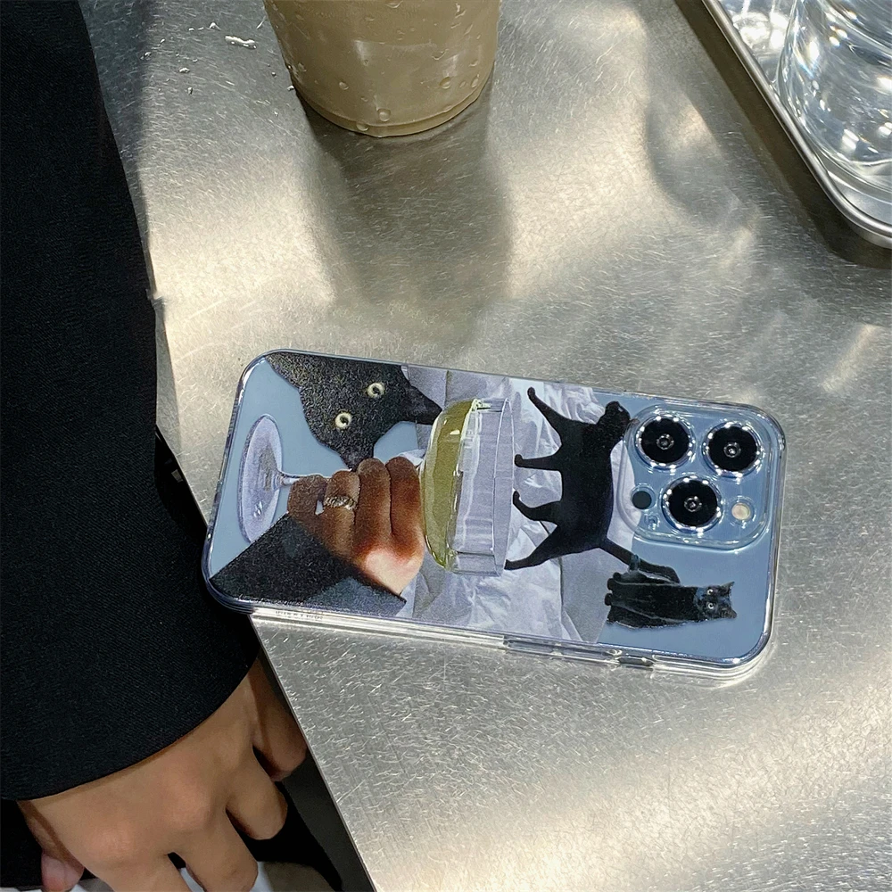Korean Cute Cat Goblet Couple Phone Case For Samsung S24 S23 S22 S21 S20 S10 FE Note20 Note10 Plus Ultra Lite 5G Soft TPU Cover