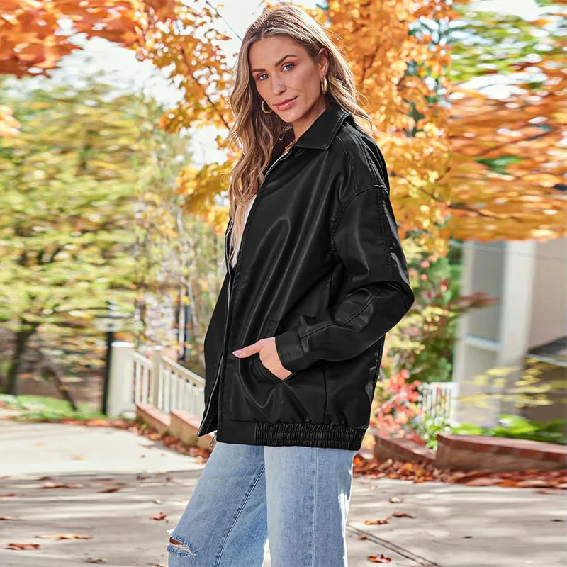 Vintage marrom motocicleta jaqueta de couro feminino outono novo estilo versão coreana topo atacado casaco de couro artificial solto ajuste