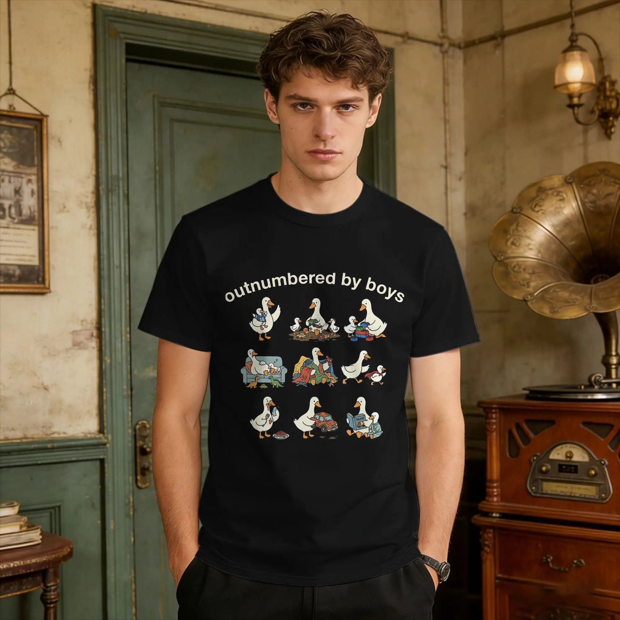 Outnumbered By Boys Funny Mom Goose Family Life MotherS Day T-Shirt Summer T Shirts Cotton Harajuku Tee Shirt For Men Loose Tops