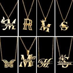Treebud Customized Capital Letters Name Necklace for Women Personalized Butterfly Flower Nameplate Pendant Party Jewelry Gifts