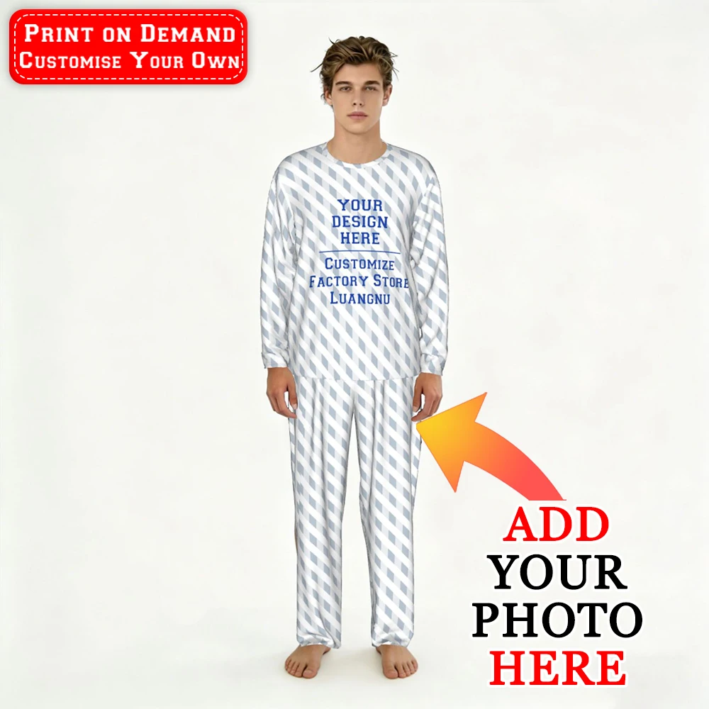 

Custom Long Pajama Set Customise Men's Sleepwear Personalized Images and Text Gifts Couples Spouses Friends Pets Family