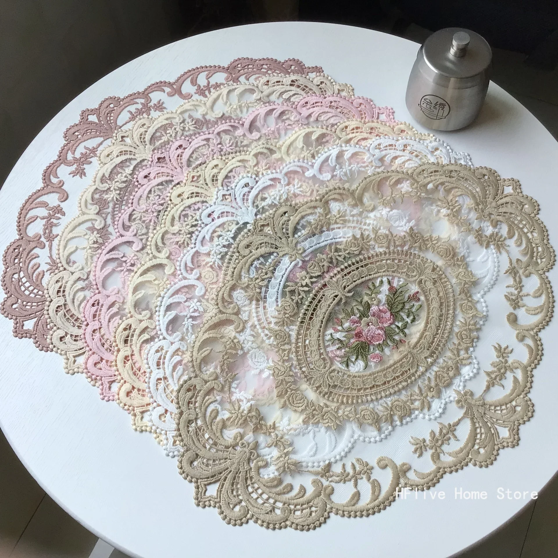 1PC Dinning Table Cover Embroidered Table Cloth Elegant Round Lace Tablecloth Coffee Coasters Napkin Party Wedding Decoration