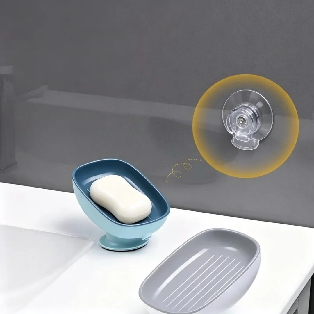 Wall Mount Suction Cup Soap Dish No Punching Drainable Soap Holder Light Luxury Bathroom Shower Storage Rack