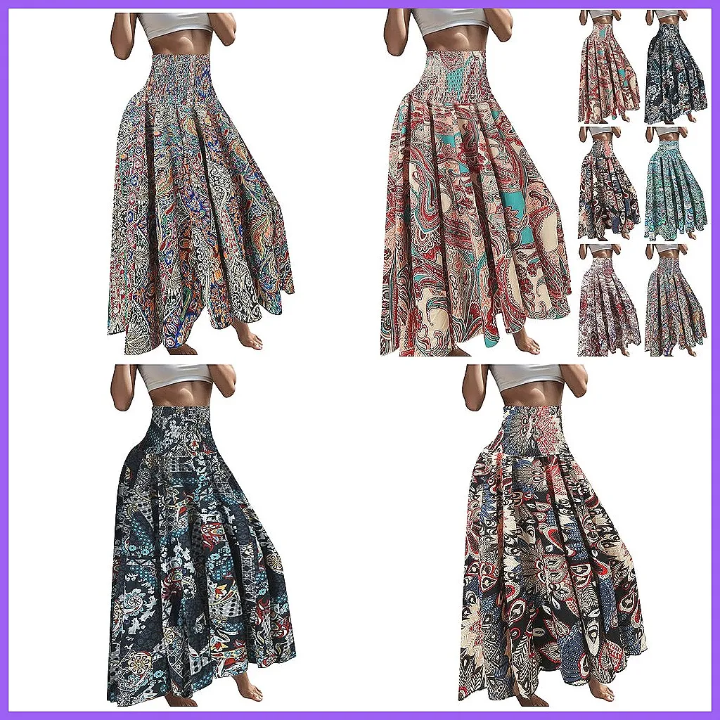 

New Women's Summer Casual Long Skirt, Bohemian Flowy Maxi & Pleated Midi Skirt for Vacation
