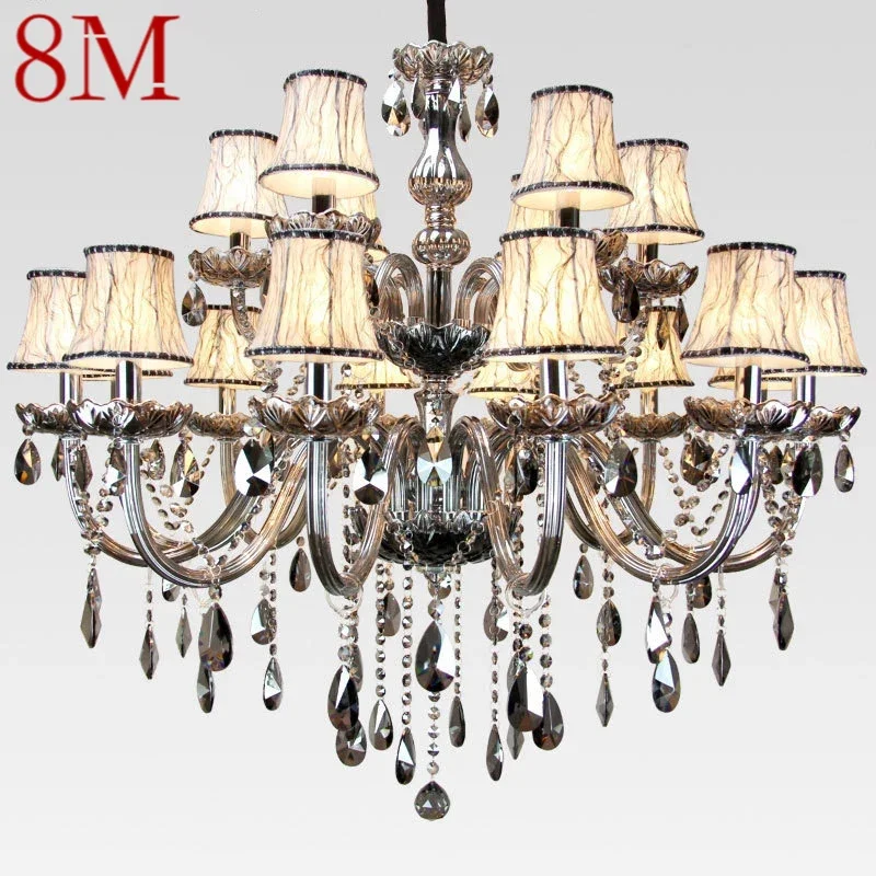 

8M European Luxurious Crystal Pendent Lamp Smoke Grey Candle Lamp Living Room And bedroom Restaurant Hotel Villa Chandelier