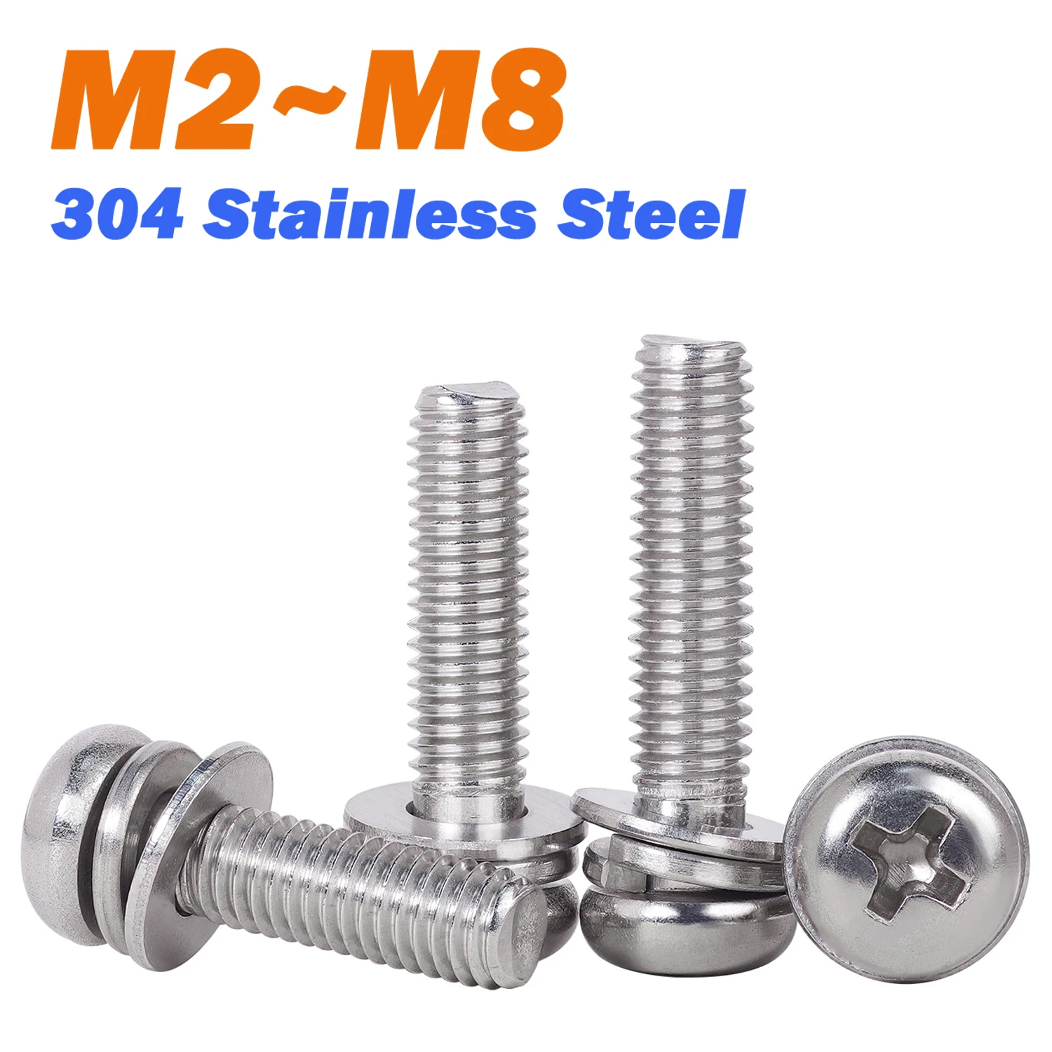 Leijiu 304 Stainless Steel Round Phillips Triple Combination Screws With Washers M2 M2.5 M3 M4 M5 M6 M8