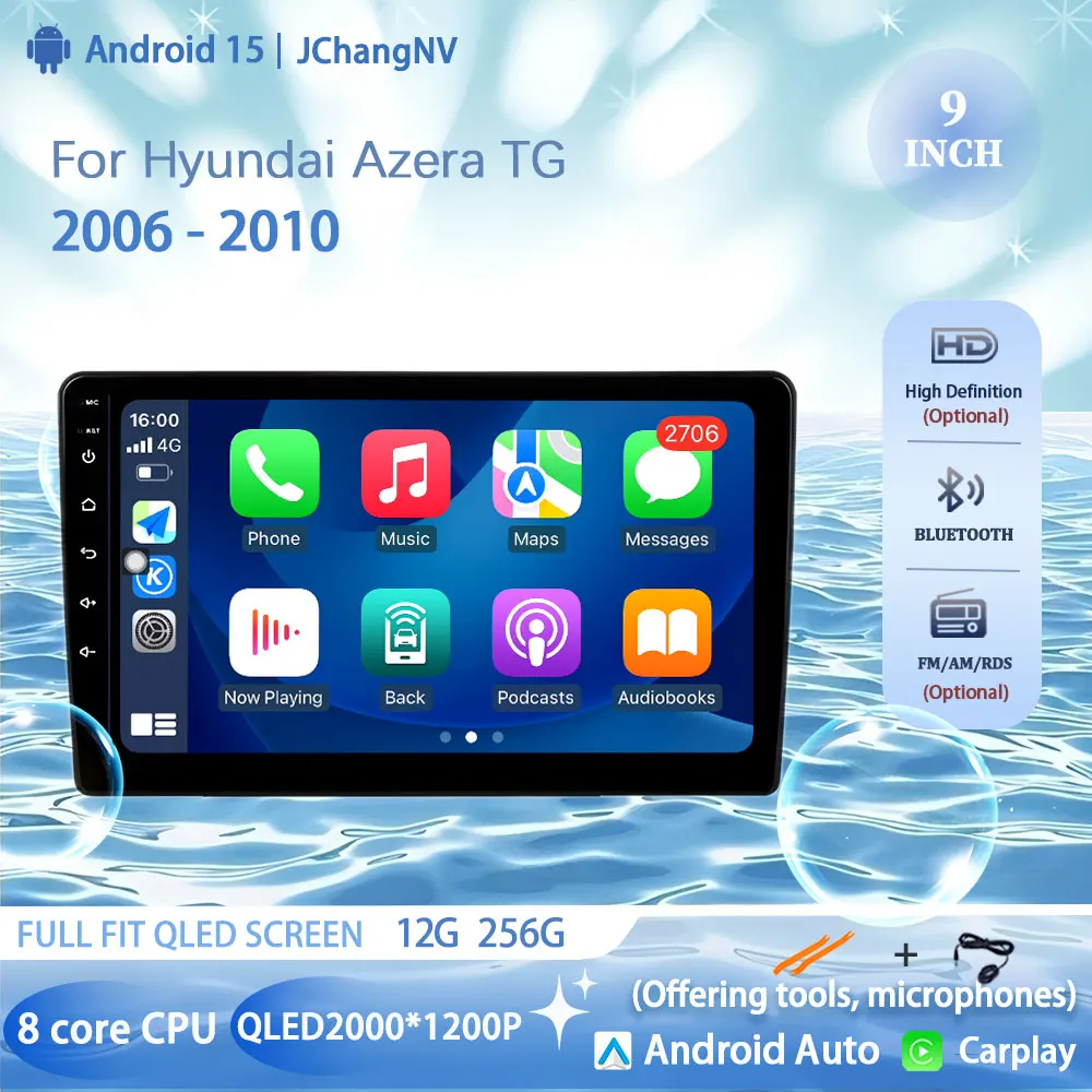Android 15 Carplay Auto Car Radio For Hyundai Azera TG  2006 - 2010 GPS WIFI 4G Recorder Multimedia Player No 2din