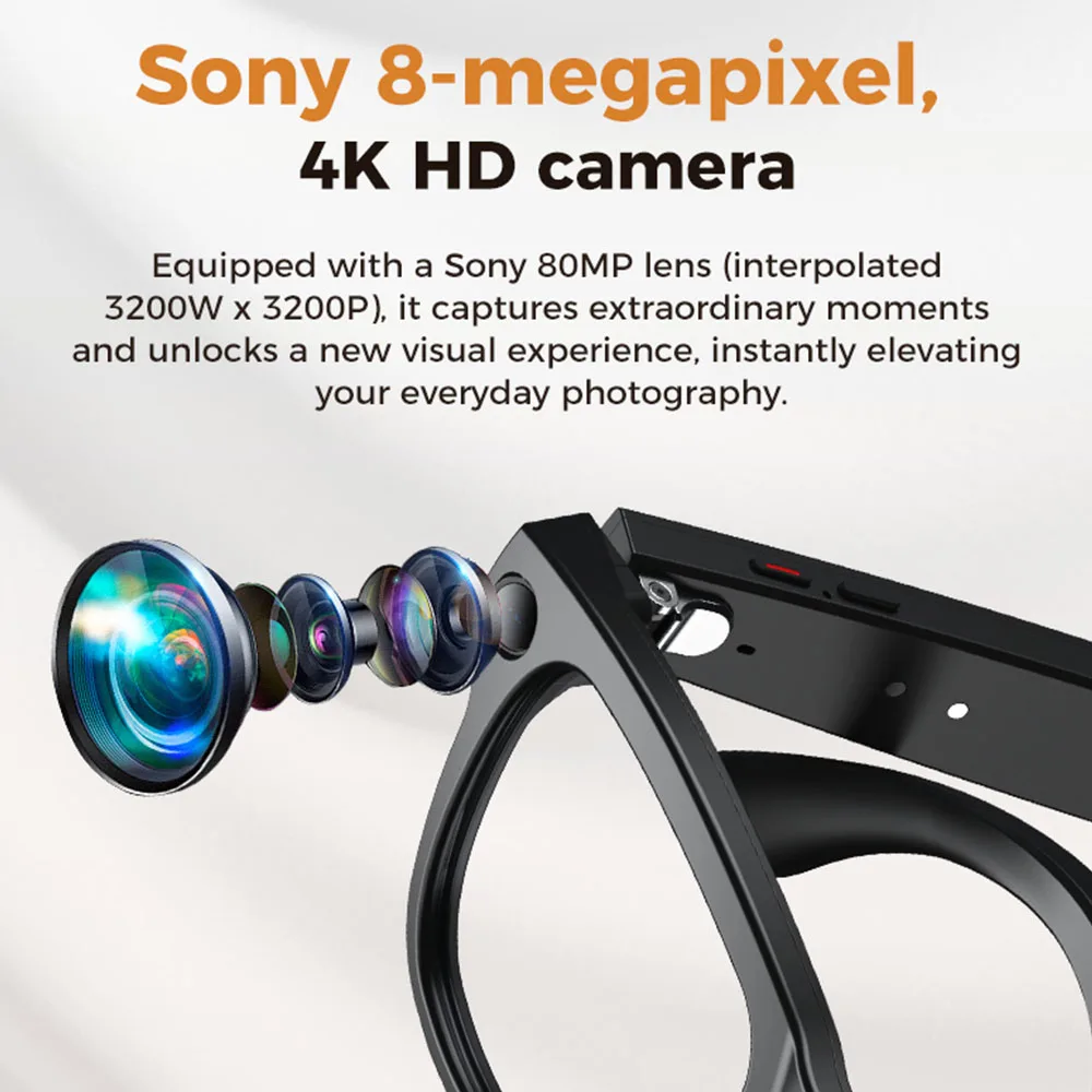 M02 AI Smart Glasses 8MP Camera Video Recording 100+Languages Translation Sunglasses Bluetooth Call Music Play with Charging Box