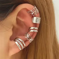 Lot de 5 boucles d'oreilles tendance et élégantes, style classique, cadeaux pour femmes, sans perçage, clips argentés en forme de feuille circulaire 1