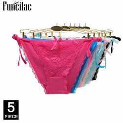 Women Underwear Cotton Sexy Everyday Low Waisted Lacing Briefs Transparent Ladies Knickers Panties 5 pcs/lot