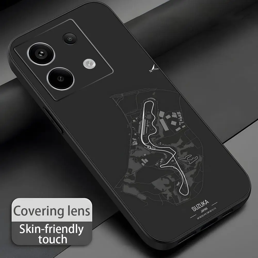 F1 Race Track Print  Phone Case For Redmi Note 14 13 12 11 Pro Plus S 5G 14C A3 Soft Black Phone Cover view 2