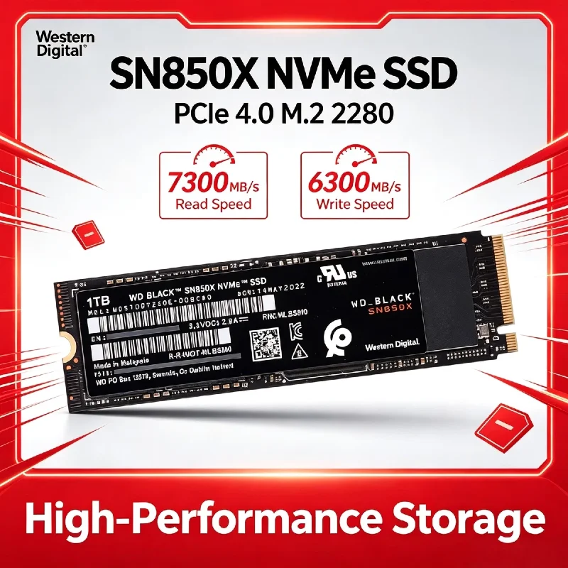 2026 New Western Digital SN850X 1TB 2TB 4TB WD_BLACK M.2 2280 NVMe PCIe Gen 4.0 SSD 7300MB/s for Gaming PC Laptop PS5
