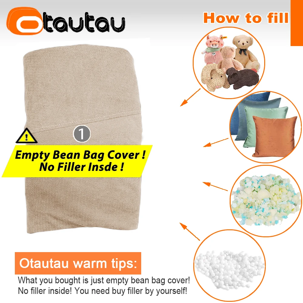 OTAUTAU Bean Bag Lounger Cover Soft Chenille Outdoor Garden Swim Pool Beanbag Cover SF626【No Filler!Need Buy Filler Yourself!】