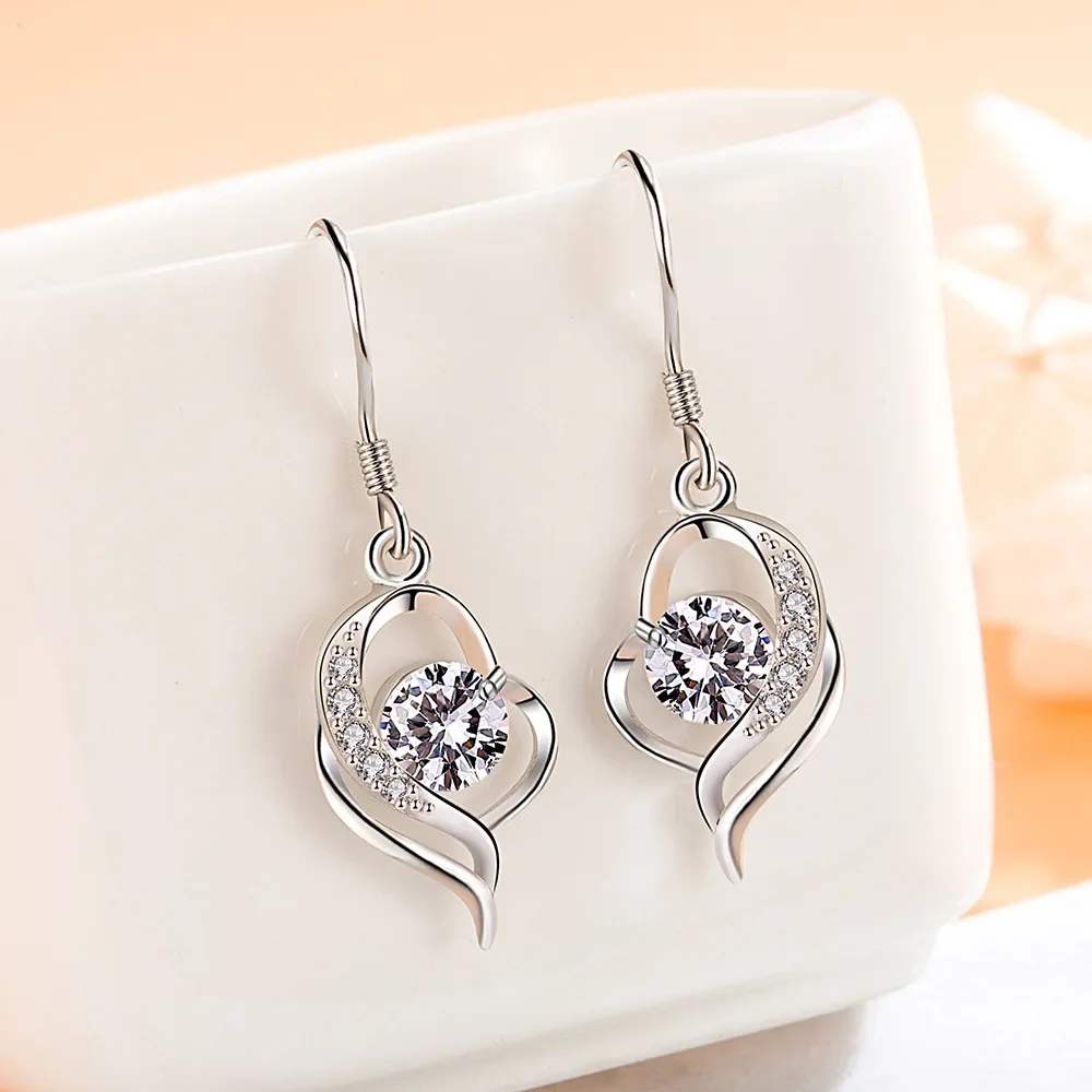 

Simple Female Earrings 925 Sterling Silver Heart-shaped Zircon Earrings for Women Promise Love Wedding Jewelry Girlfriend Gift