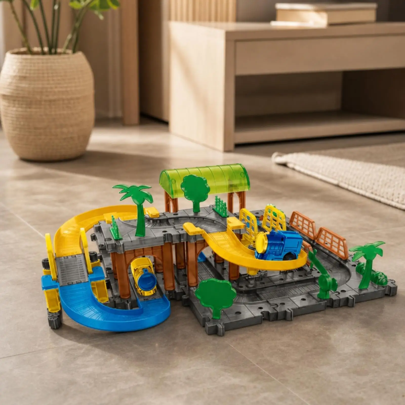 Plastic Train Set with Interlocking Track Sections and Controller for Kids Creative Railway Puzzle Activity