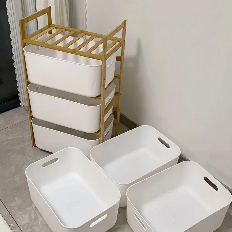 Storage Baskets, Household Stackable Sundries Storage Box, White Utility Organizer Bins, for Kitchen, Bathroom and Bedroom