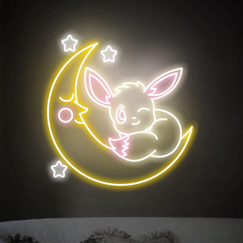 Moon Anime Led Neon Light Cute Animal Indoor Wall Art Lights Decor Bedroom Home Night Lamp Handmade Custom Personalize Sign