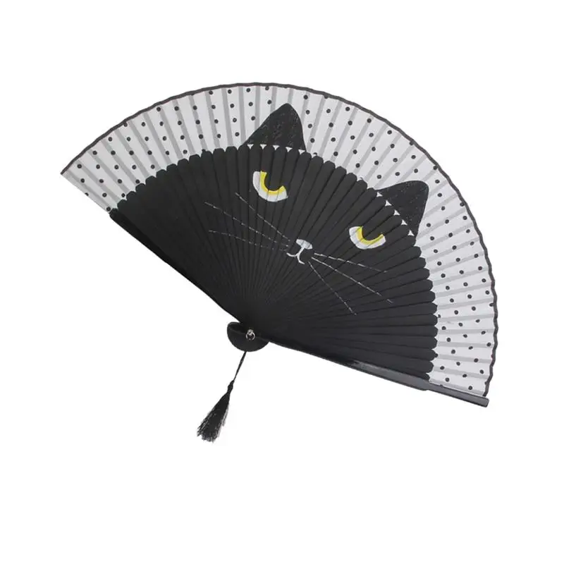 Kat Chinese Cartoon Zijde Modieuze Japanse stijl Handfans Populaire Mooie Kitty fan Handheld Opvouwbare Vrouwen Meisjes tonen Fans