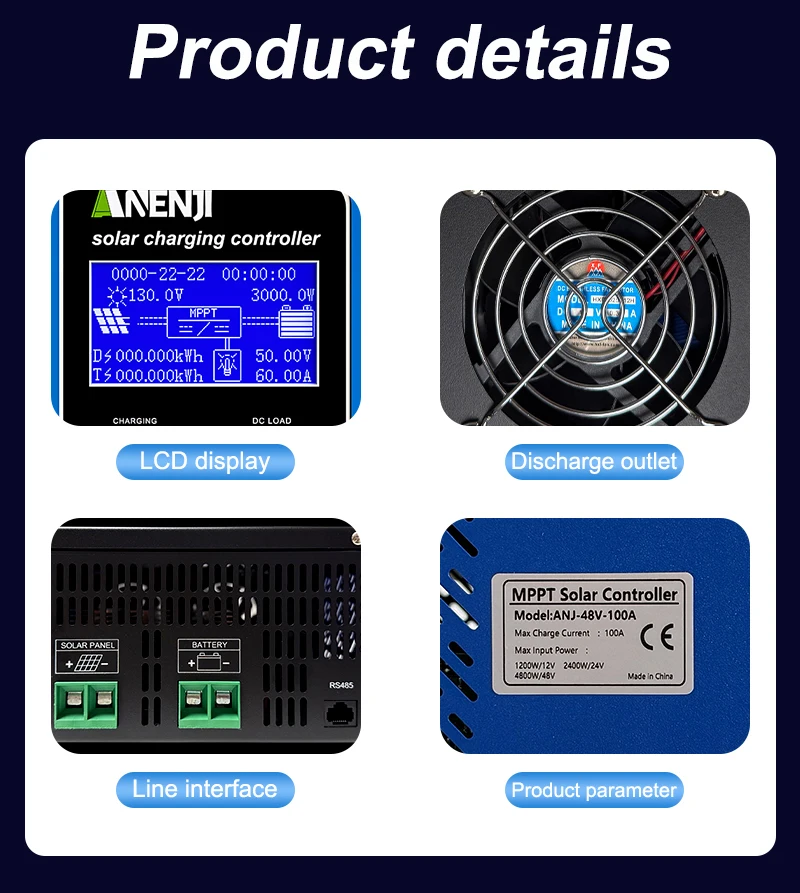 80A 100A MPPT Solar Charge Controller 12V/24V/36V/48V Auto Max Solar PV 150V Regulator Supports 12 Units in parallel