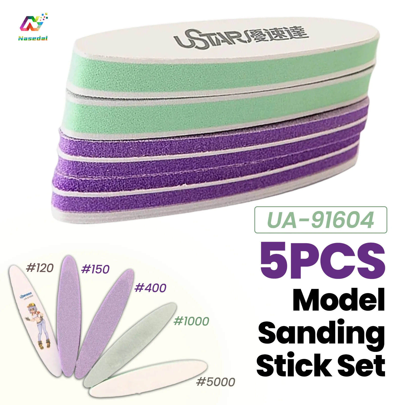 Ustar UA-91604 5Pcs Soft Sanding Stick Set #120-#5000 for Gundam Gunpla Military Model Sprue Removing Seam Smoothing Polishing