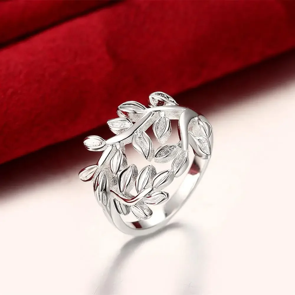 

Hot Pretty Woman Luxury Jewelry 925 Sterling Silver Fine Retro Elegant Leaf Rings Fashion Party Gifts Charm Wedding