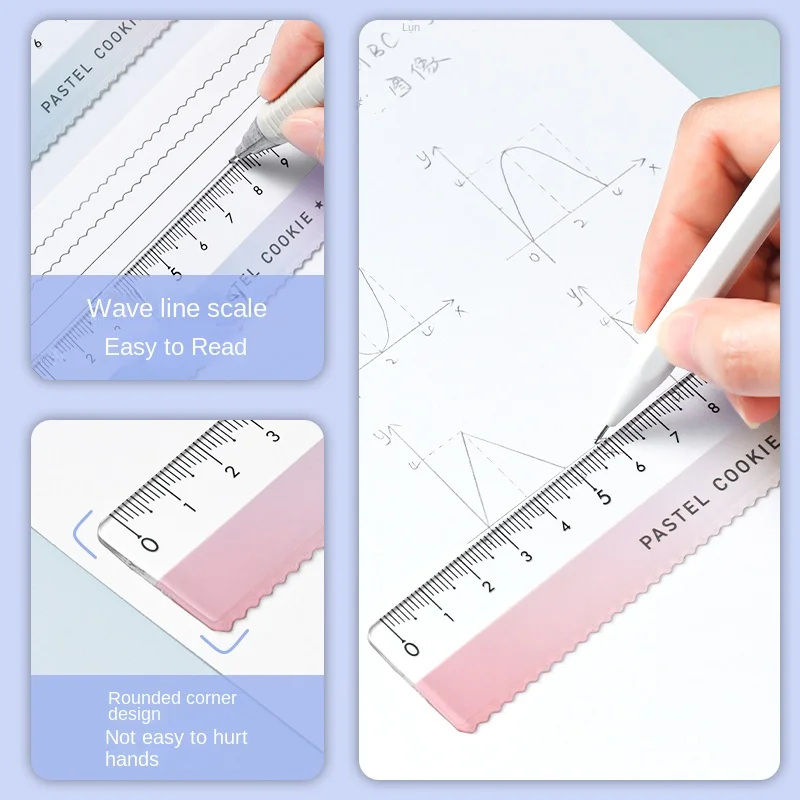 1pc Japan Kokuyo Straight Ruler Pastel Cookie Series Transparent Acrylic Wavy Line Ruler 15cm