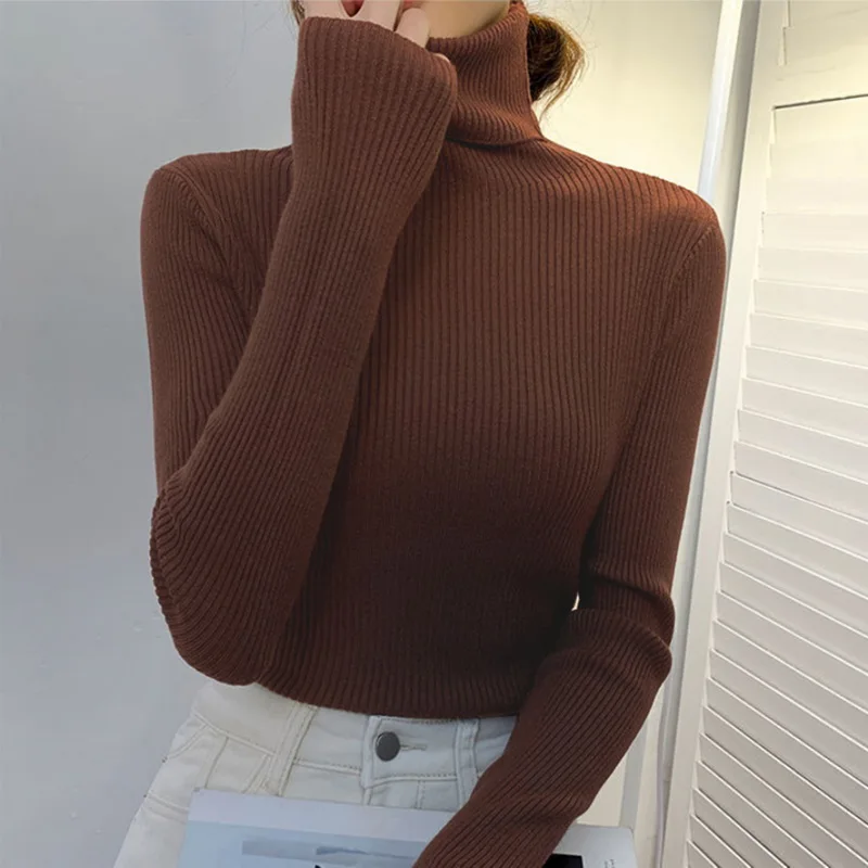 Sweaters Women Shirt Long Sleeve Tight Sweater Girls Autumn Winter Knitted Jumper Tops turtleneck Pullovers Casual