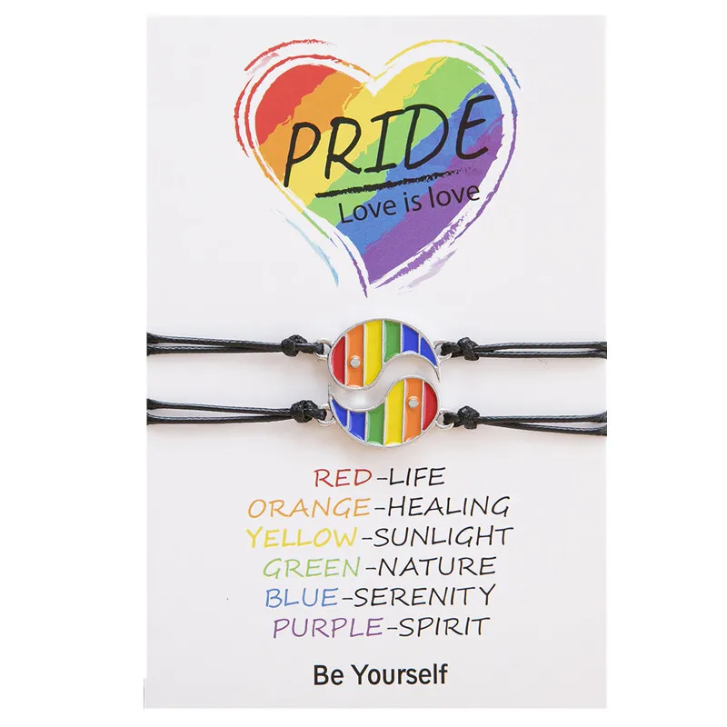 2pcs/set Handmade Rainbow Love Yinyang Bracelet Women Men Charm Couple Lovers Friends Jewelry image 2