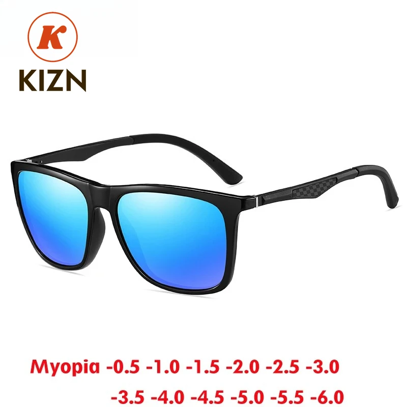 

KIZN Retro Square Polarized Myopia Sunglasses Fashion Women Men Ultra light Frame UV400 Prescription Glasses -0.50 to -6.0