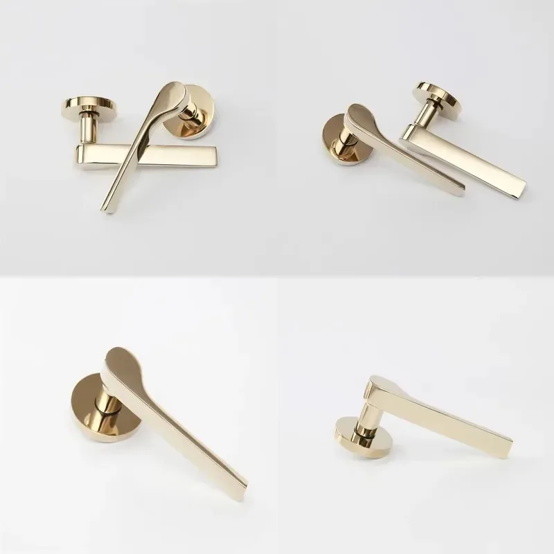 North America Brass Lever Door Handle Vacuum PVD Gold Plated Flat Geometric with Privacy Lock