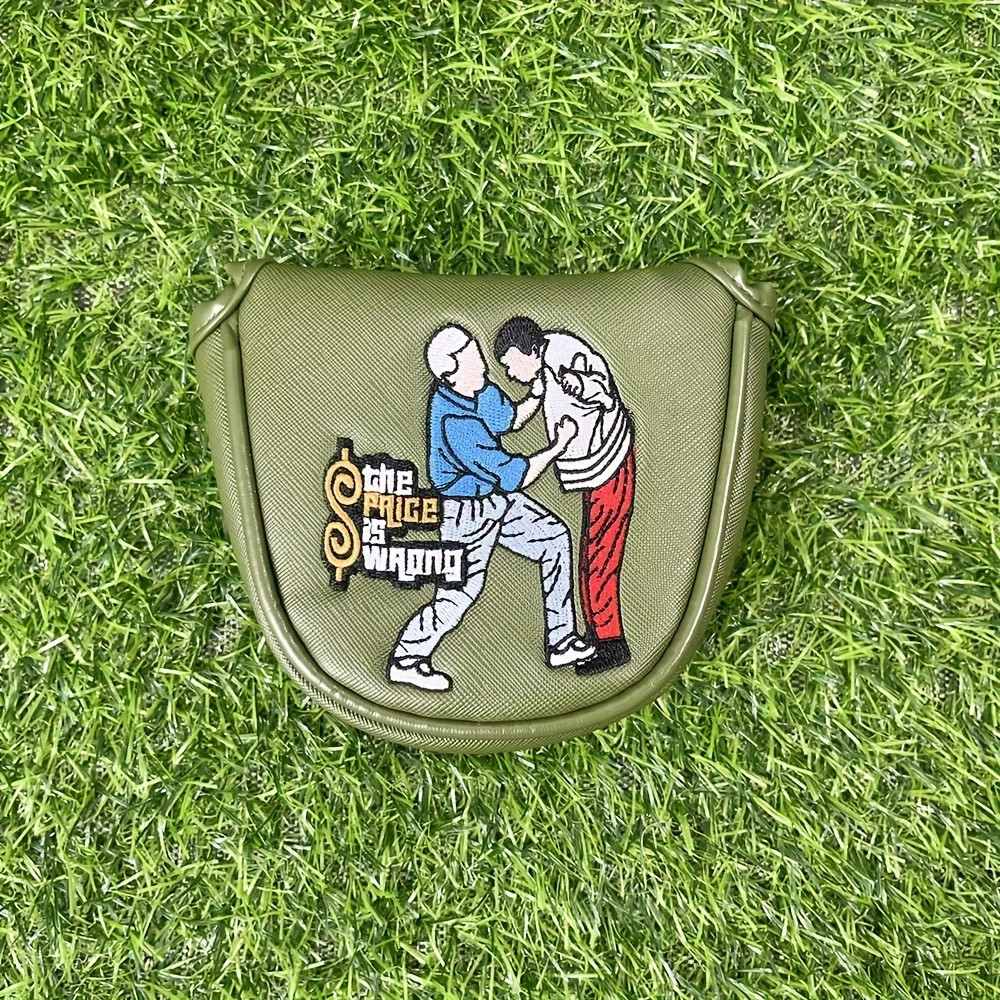 1pc Embroidered Weighted Golf Putter Cover with Hook-and-Loop Closure, PU Material, Half Circle Club Sock Protector