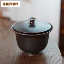 170ml Handmade Qinzhou Nixing Pottery Gaiwan Antique Full Hole With Filter Handheld Tea Tureen Tea Making Cover Bowl Teaset Gift