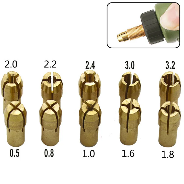10Pcs Mini Drill Chucks Adapter 0.5mm-3.2mm Dremel Mini Drill Chucks Chuck Adapter Micro Collet Brass For Power Rotary Tool