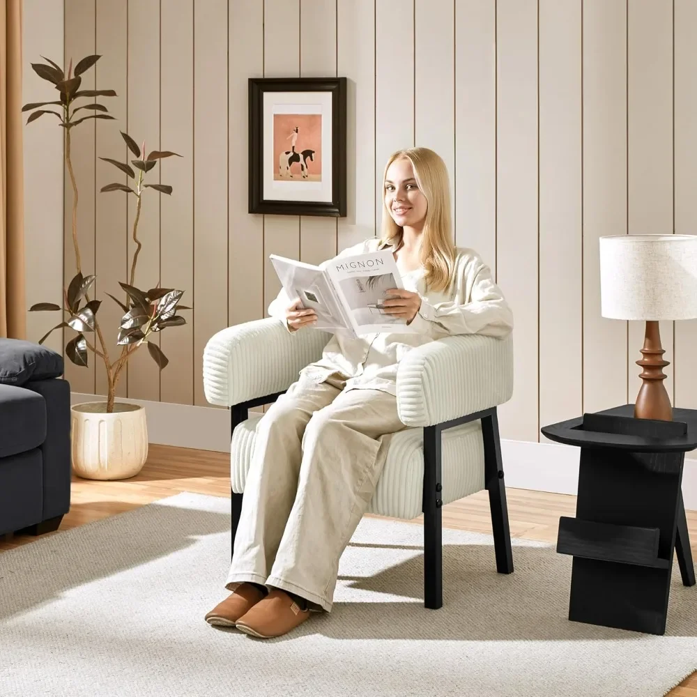 

Corduroy Barrel Accent Chair – Set of 1 Modern Upholstered Armchair with Solid Wood Legs & Pocket Design