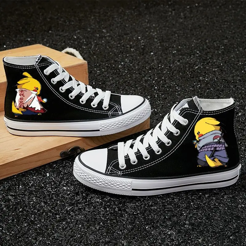 2024 new Pikachu For Men And Women plus size Korean Edition Versatile Trendy Casual High Top Canvas white black Board Shoes