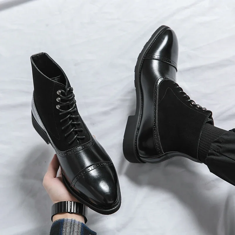 Men Lace Up Point Toe Dress Boots Work Office Dress Shoes