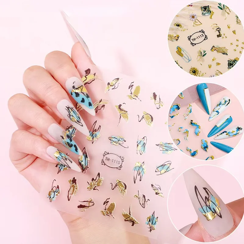 1pcs 3D Graceful Crane Line charm Nail Stickers Retro Animals Nail Art Sticker Manicure Tool Decals