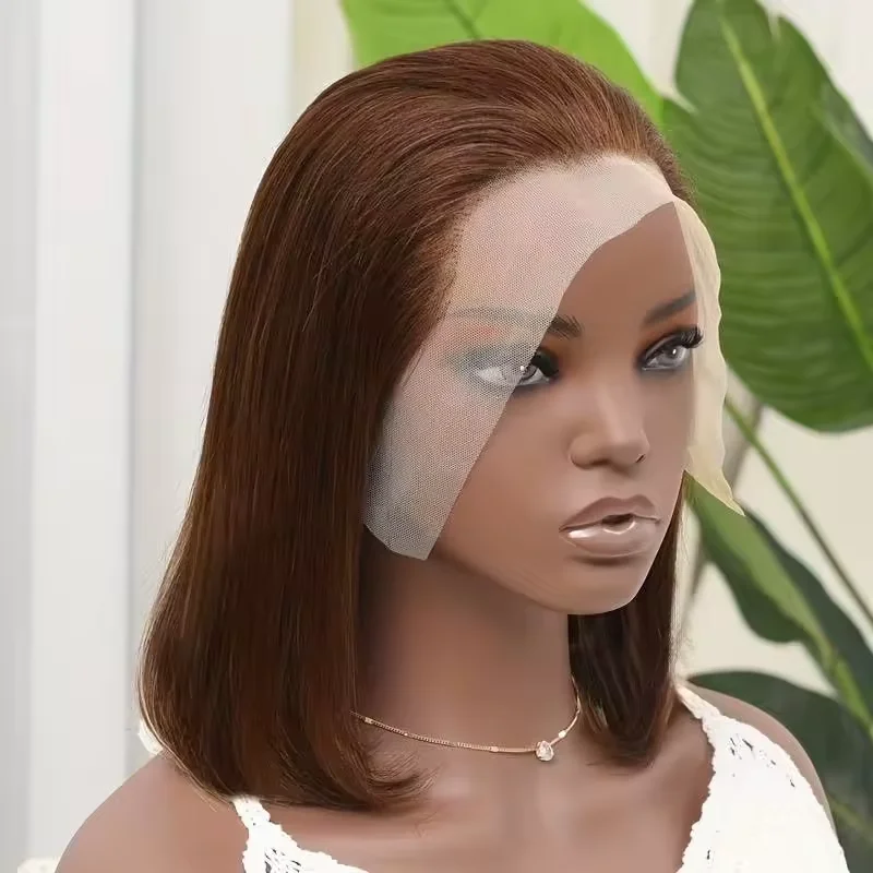 

13x4 Transparent Lace Front Wigs #4 Chocolate Brown Straight Bob Wigs for Human Hair Short Bob Wigs Bob Virgin Front Lace Wigs