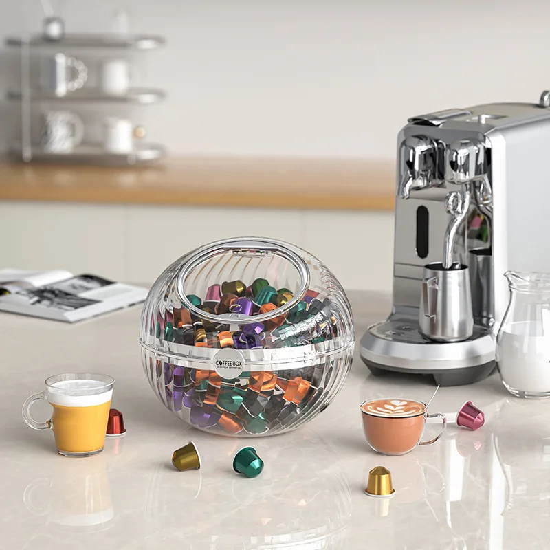 Transparent Spherical Coffee Capsules Storage Box Large Desktop Open With Capacity Decoration Lid Jar Organizer Candy Snack