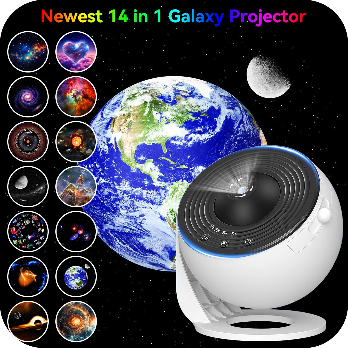 

Новый улучшенный проектор-ночник 14-в-1 «Галактика» с эффектом звездного неба, 360 градусов ° Вращающаяся лампа-планетарий для декора детской спальни