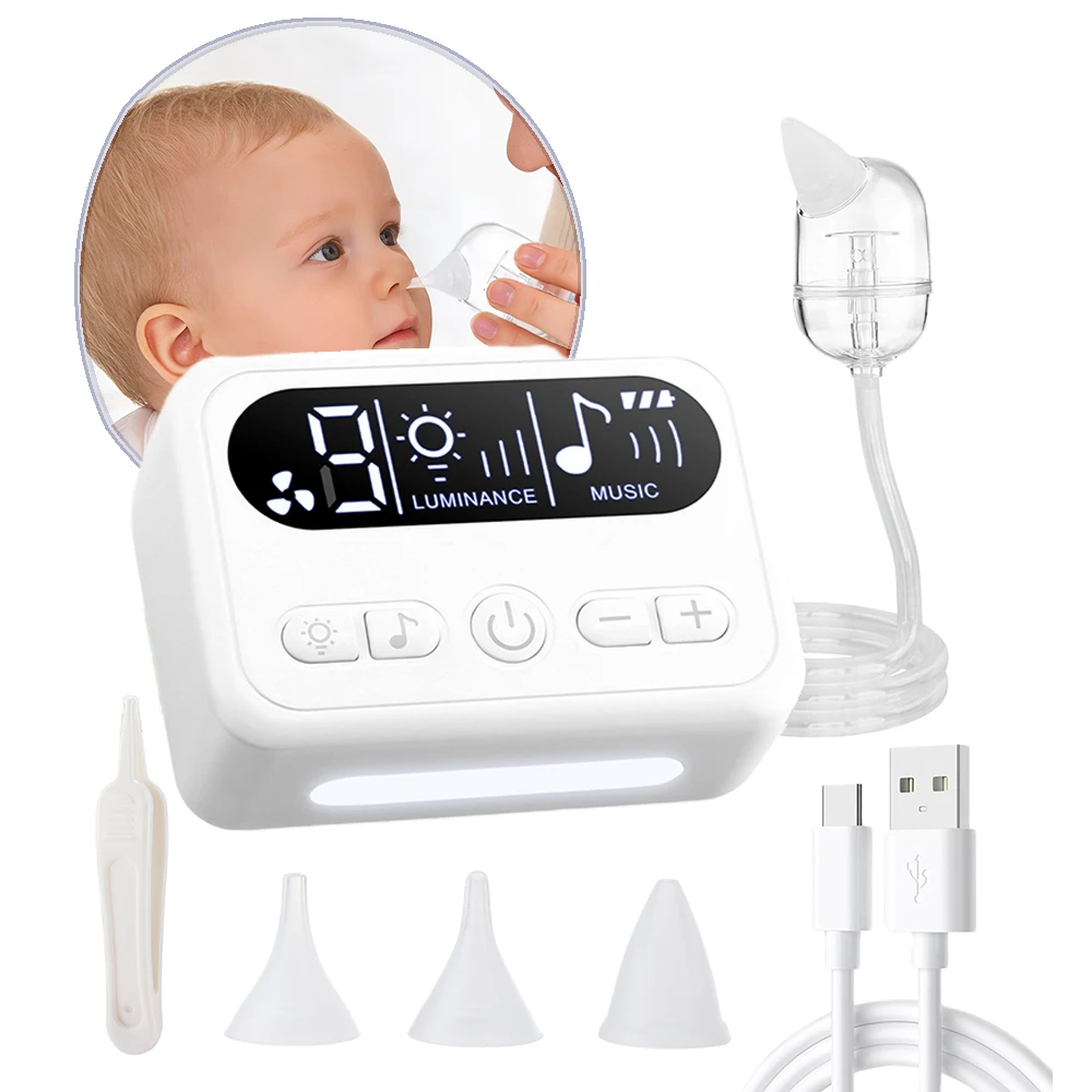 

Аспиратор для носа для новорожденных с музыкой, 3.0-6.2 л/мин, 9 режимов потока, мягкая очистка носа, удобный для малышей, для удаления слизи