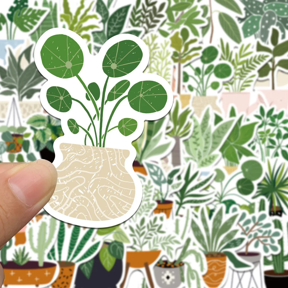 10/20/44개 화분에 심은 녹색 식물 만화 스티커 방수 DIY 스크랩북 전화기 여행가방 다이어리 신선한 스타일 그래피티 데칼 팩