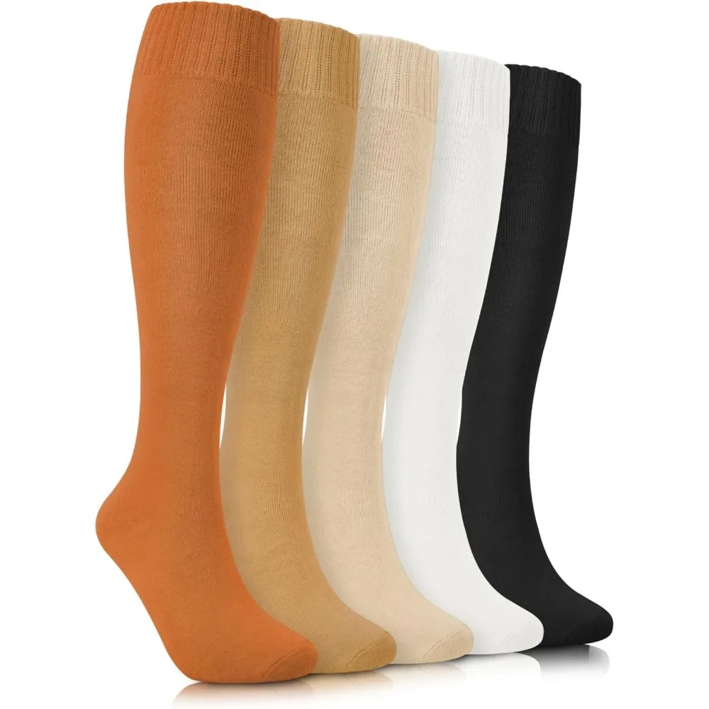 

Warm Knee High Socks for Women 5 Pairs, Thermal Womens Cotton Long Casual Thick Winter Gifts Socks for Hiking Skiing