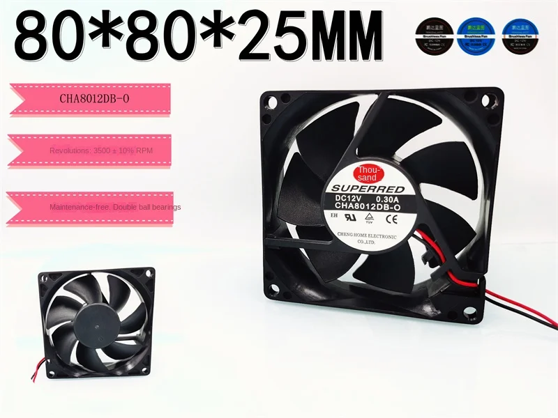 

80*80*25MM CHA8012DB-O Double Ball Bearing 8025 8CM 12V 0.3A Computer Chassis Cooling Fan