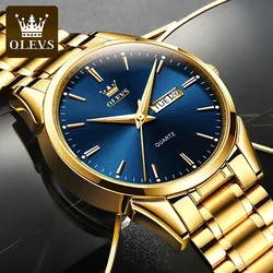 OLEVS-Reloj de pulsera de acero inoxidable para hombre, accesorio de marca Original, con esfera grande, informal, de cuarzo, analógico, con fecha de día, resistente al agua, luminoso