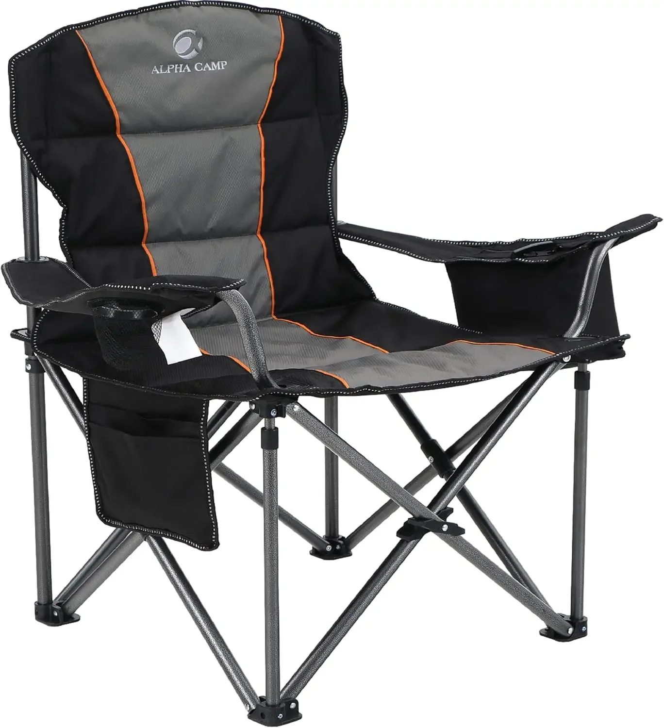 Oversized Camping Folding Chair, Heavy Duty Support 450 LBS Steel Frame Collapsible Padded Arm Chair with Cup Holder