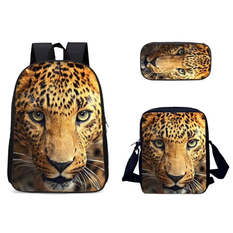 حقيبة ظهر Lobi Wang على الموضة الأوروبية والأمريكية ثلاثية الأبعاد على شكل نمر للسفر حقيبة كتف ثلاثية الحزمة حقيبة أقلام